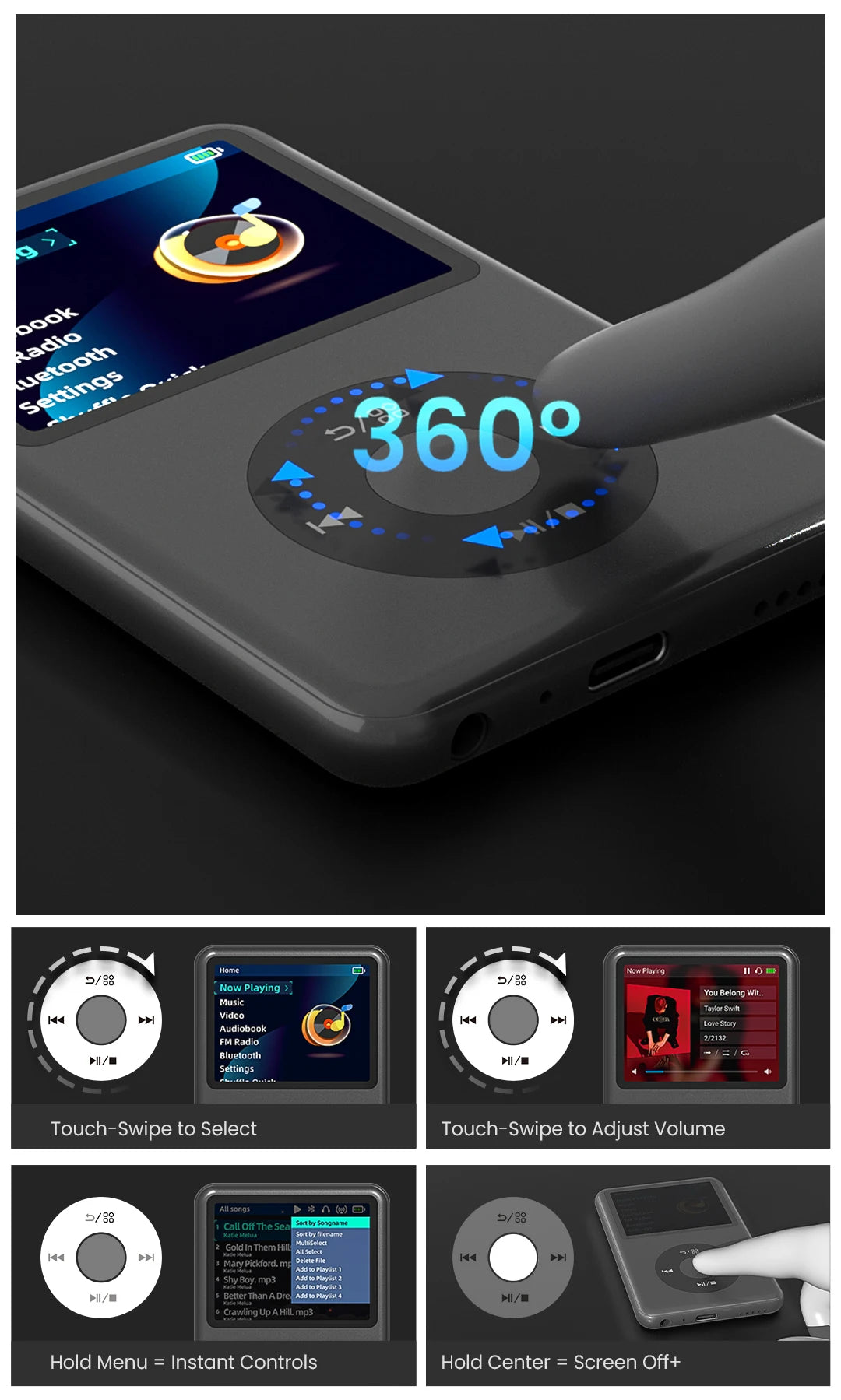 Portable 64GB HiFi Music Player with Bluetooth & FM