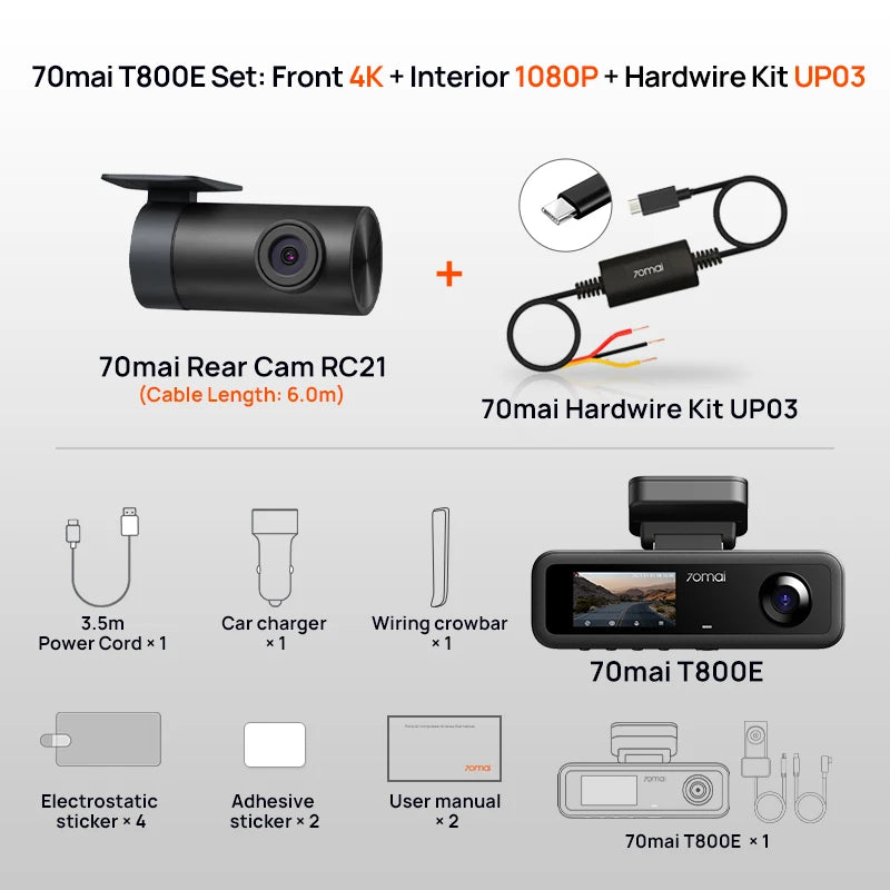 4K 3-Channel Dash Cam with Hardwire Kit GPS