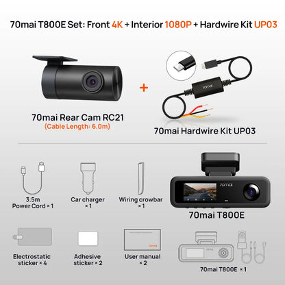 4K 3-Channel Dash Cam with Hardwire Kit GPS