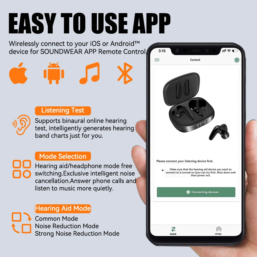 Upgraded Rechargeable Bluetooth Hearing Aids with Smart App Control