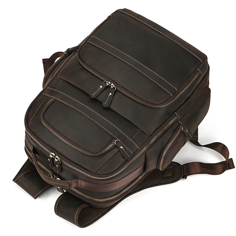 Business Travel Leather Backpack Large Capacity