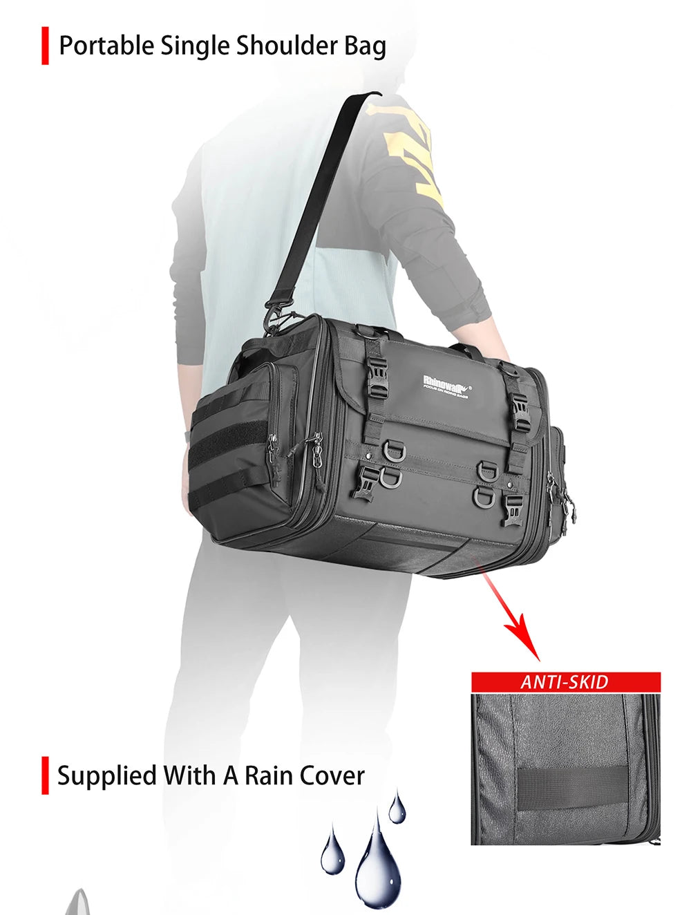Heavy Duty 60–80L Expandable Motorcycle Tail Bag