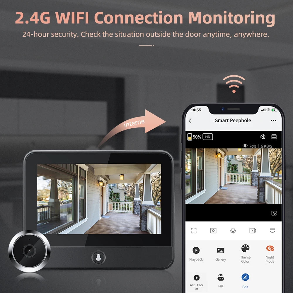 2MP WiFi Smart Video Doorbell with PIR Motion Detection