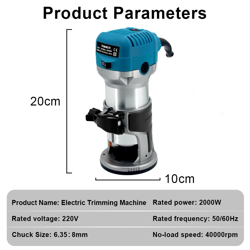 Blue Heavy Duty 2000W Wood Trimming Router Tool