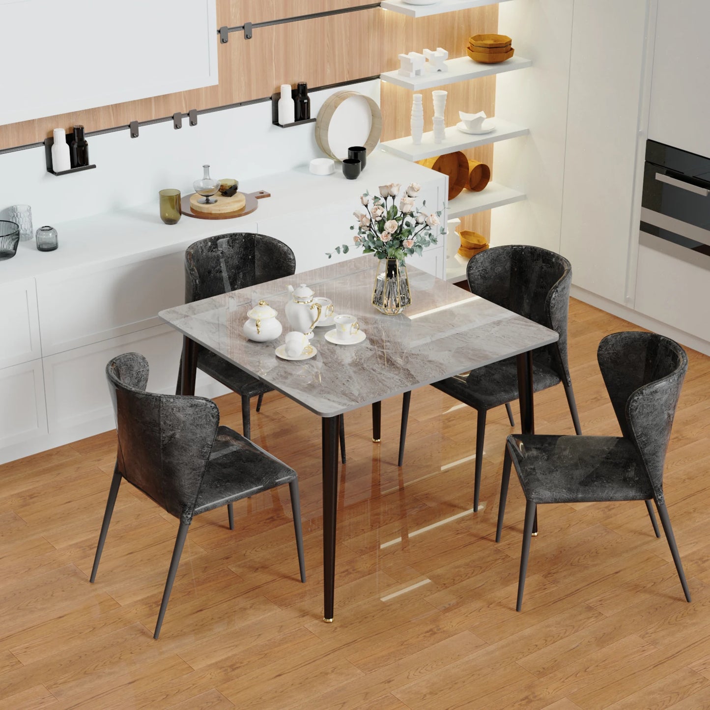 Modern Pale Grey Dining Desk with Metal Frame