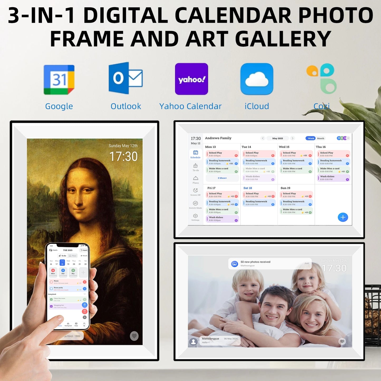 3 in 1 Digital Family Calendar with Photo Display 15.6"