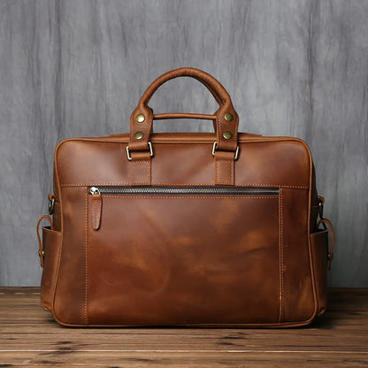 Retro Brown Leather Laptop Bag Large Capacity