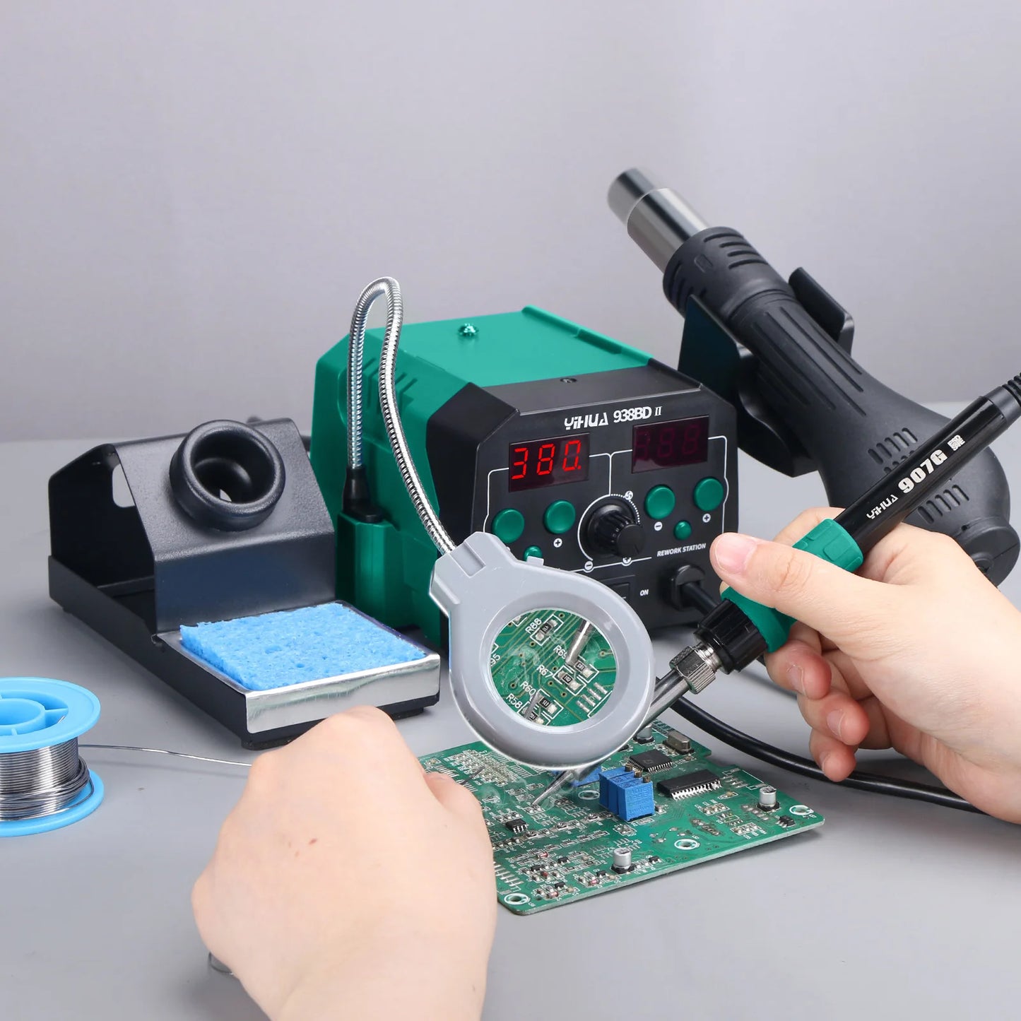 740W Hot Air Rework Soldering Station with LED Lamp