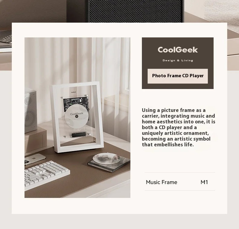 White Bluetooth CD Player Music Frame with Wall Mount Display