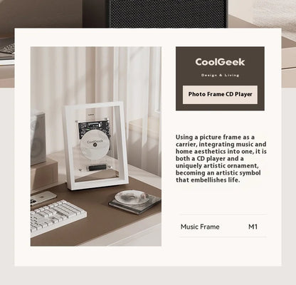 White Bluetooth CD Player Music Frame with Wall Mount Display