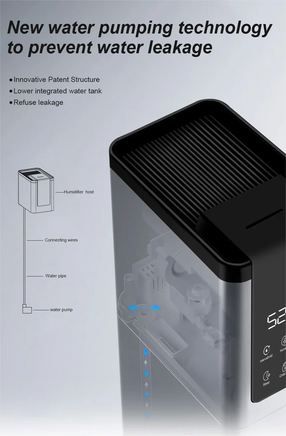 13L Grey Air Humidifier with UV Disinfection and Aroma Box