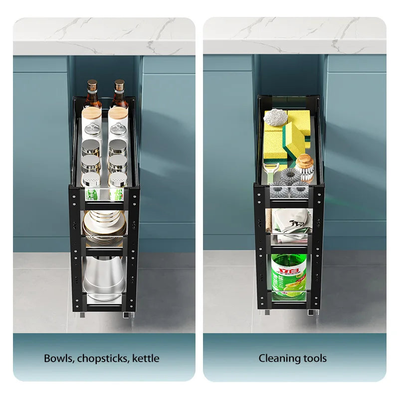 Black 2 Layer Kitchen Pull-Out Spice Shelf Rack