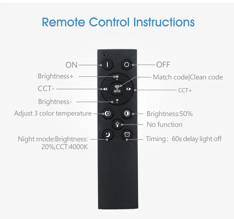 50cm Black Smart LED Ceiling Lamp Neutral White Remote Control
