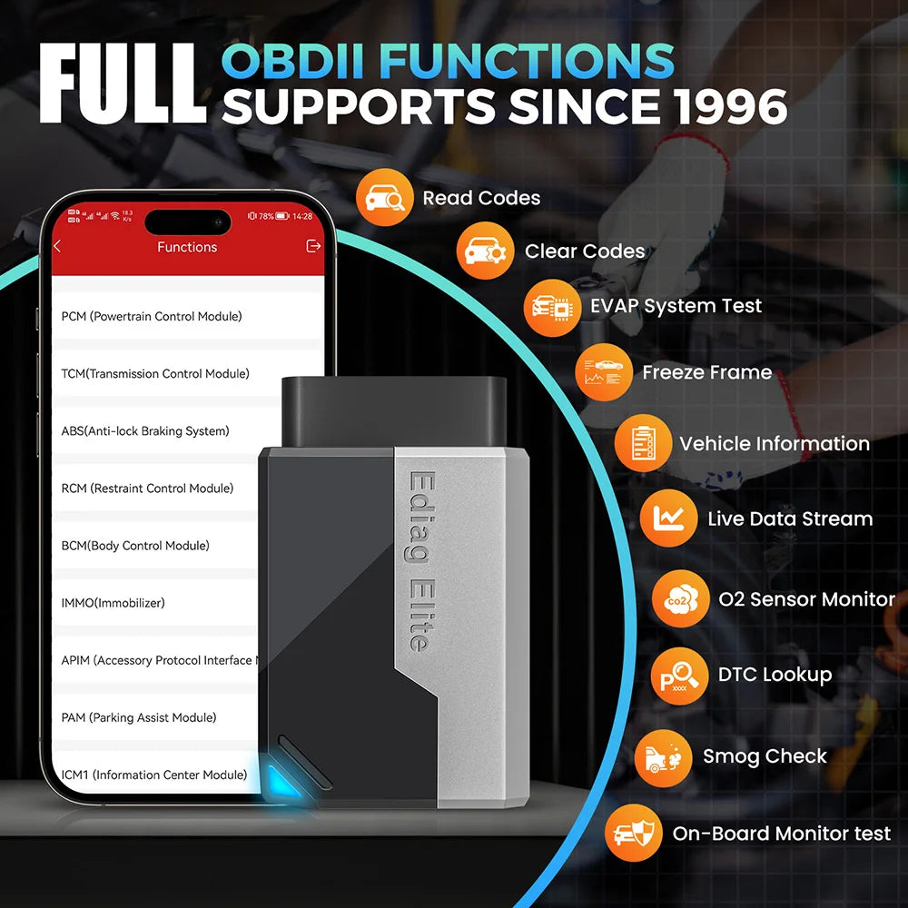 Bluetooth OBD2 Car Scanner with 15 Reset Functions