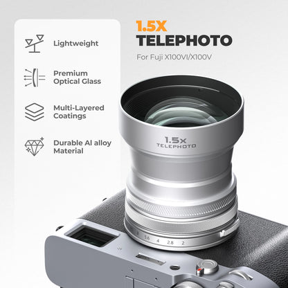 1.5X Telephoto Camera Lens Fujifilm X100 Series Silver