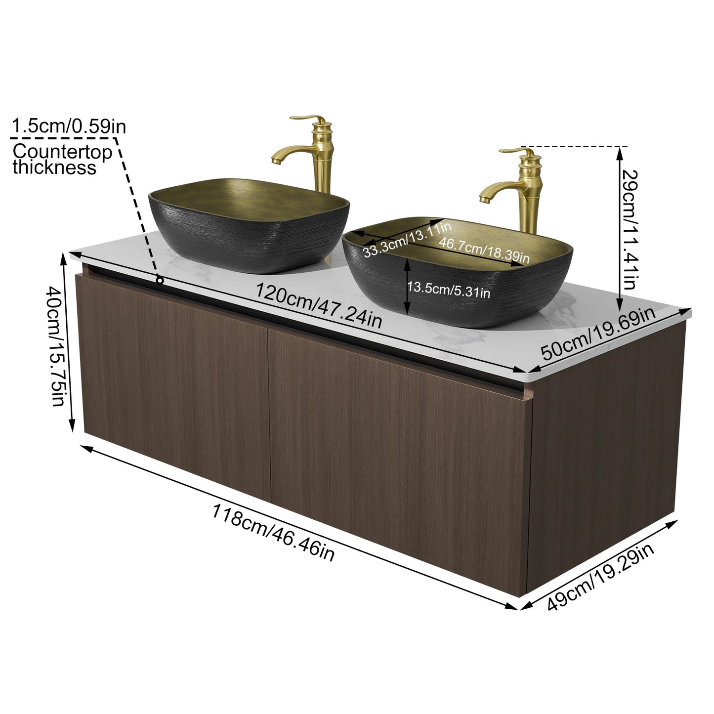 120cm Bathroom Vanity with Double Basin and Storage
