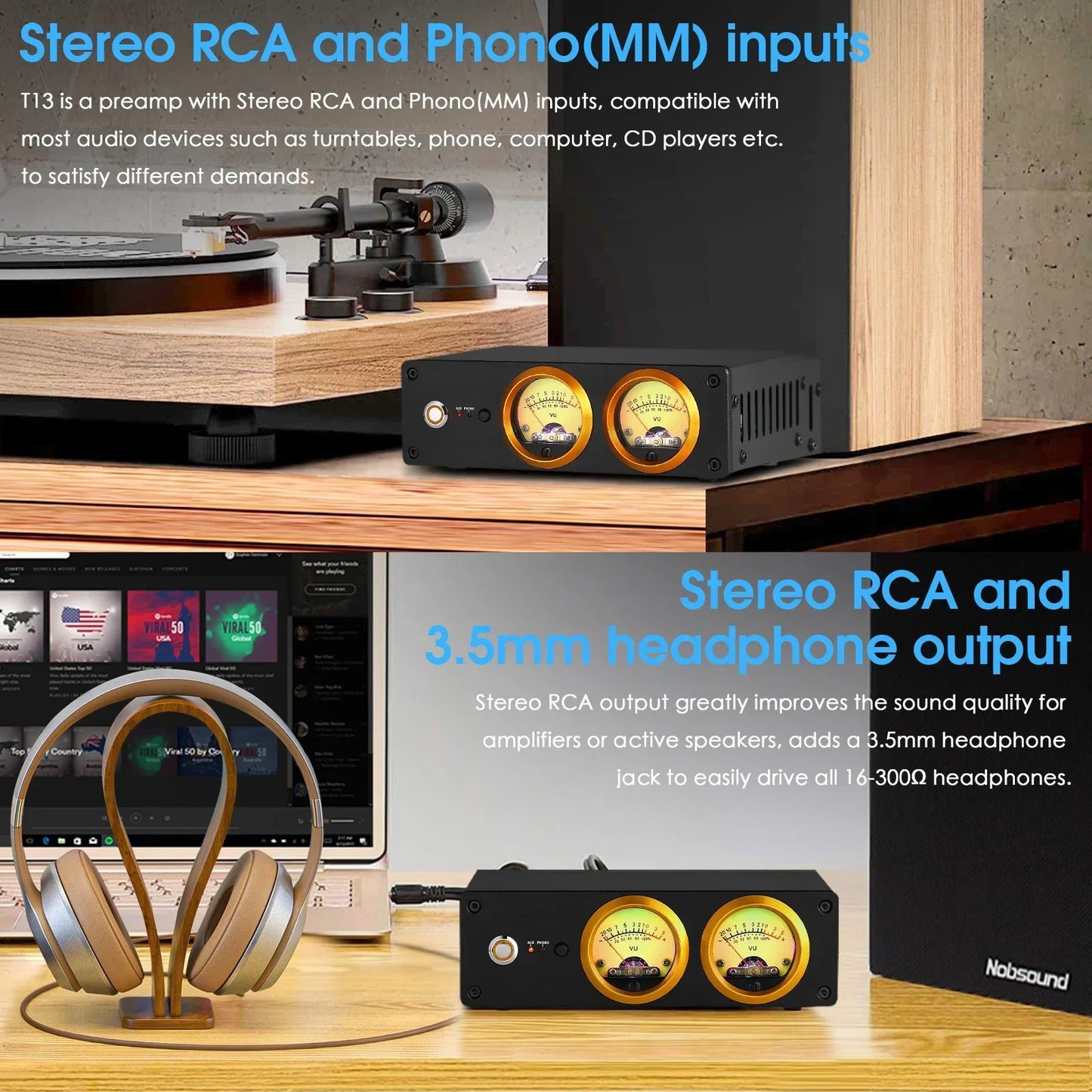 Desktop Headphone Amplifier and Turntable Phono Preamp