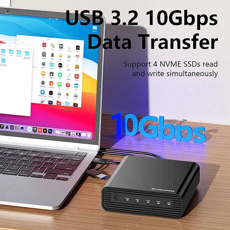 Aluminum 4-Bay NVMe SSD Enclosure 10Gbps USB-C