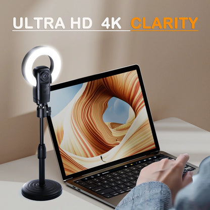 4K Streaming Webcam with AI Autofocus and Ring Light