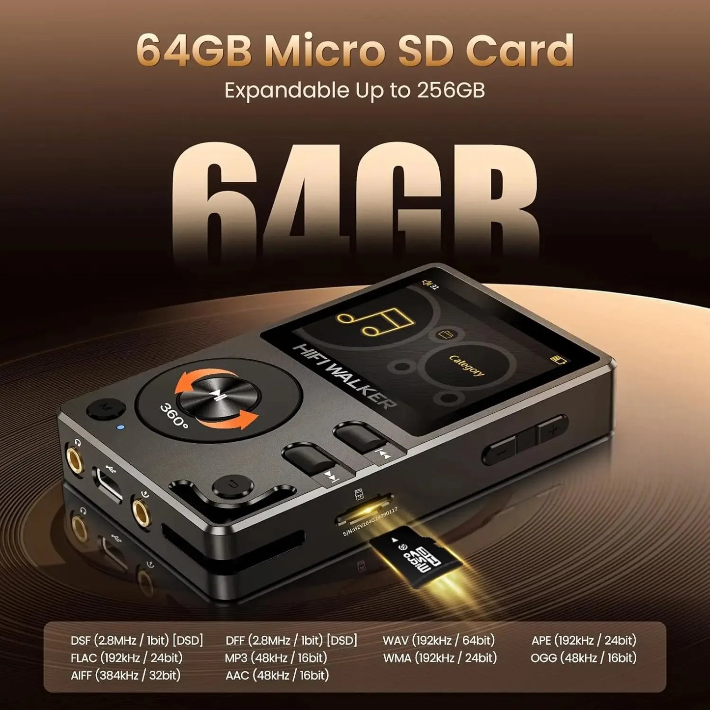 Hi-Res MP3 Music Player Bluetooth 64GB SD Portable