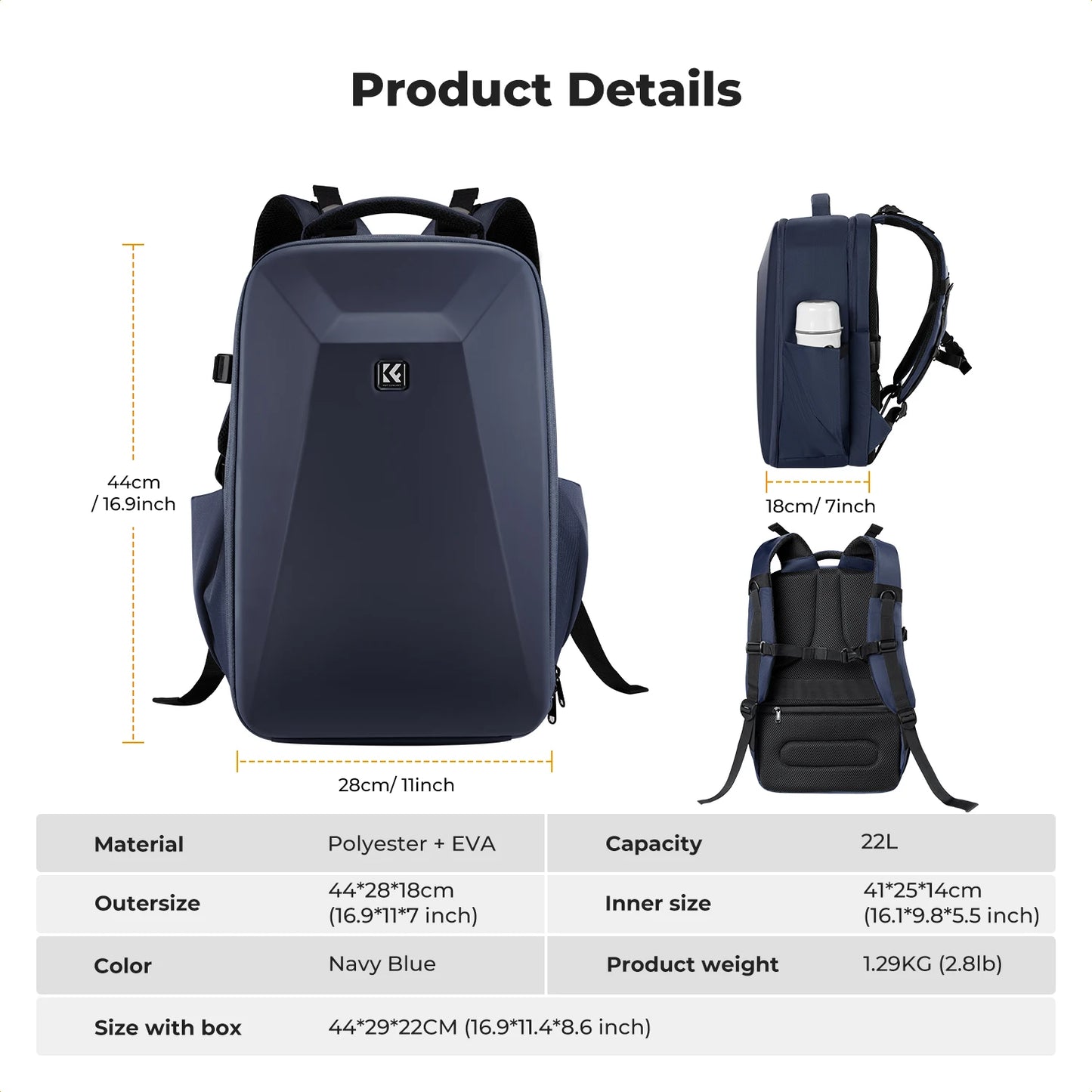 Khaki 22L Waterproof Camera Backpack with Hard Shell