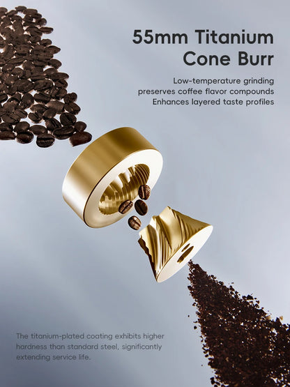 Electric Coffee Grinder 55mm Titanium Burr Stepless Adjustment