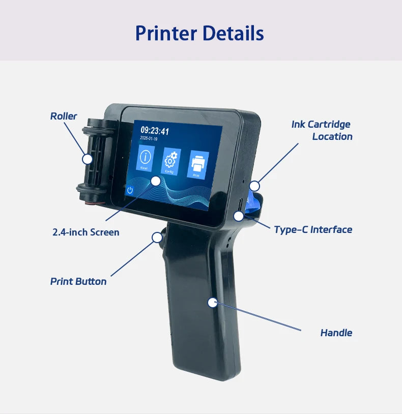 Portable Handheld Inkjet Printer for Text QR Barcode Coding