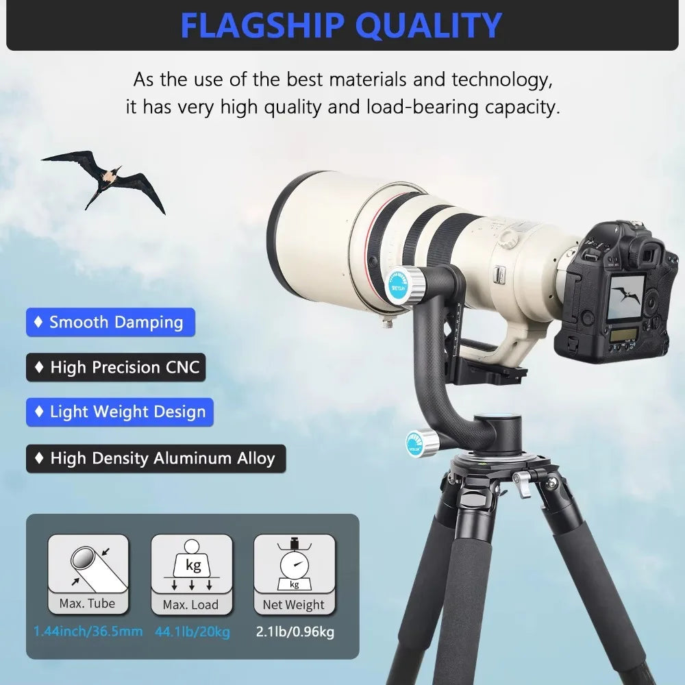 Heavy-Duty Carbon Fiber Gimbal Tripod Head for Birdwatching