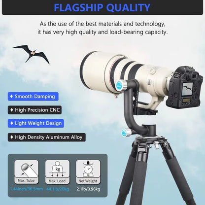 Heavy-Duty Carbon Fiber Gimbal Tripod Head for Birdwatching