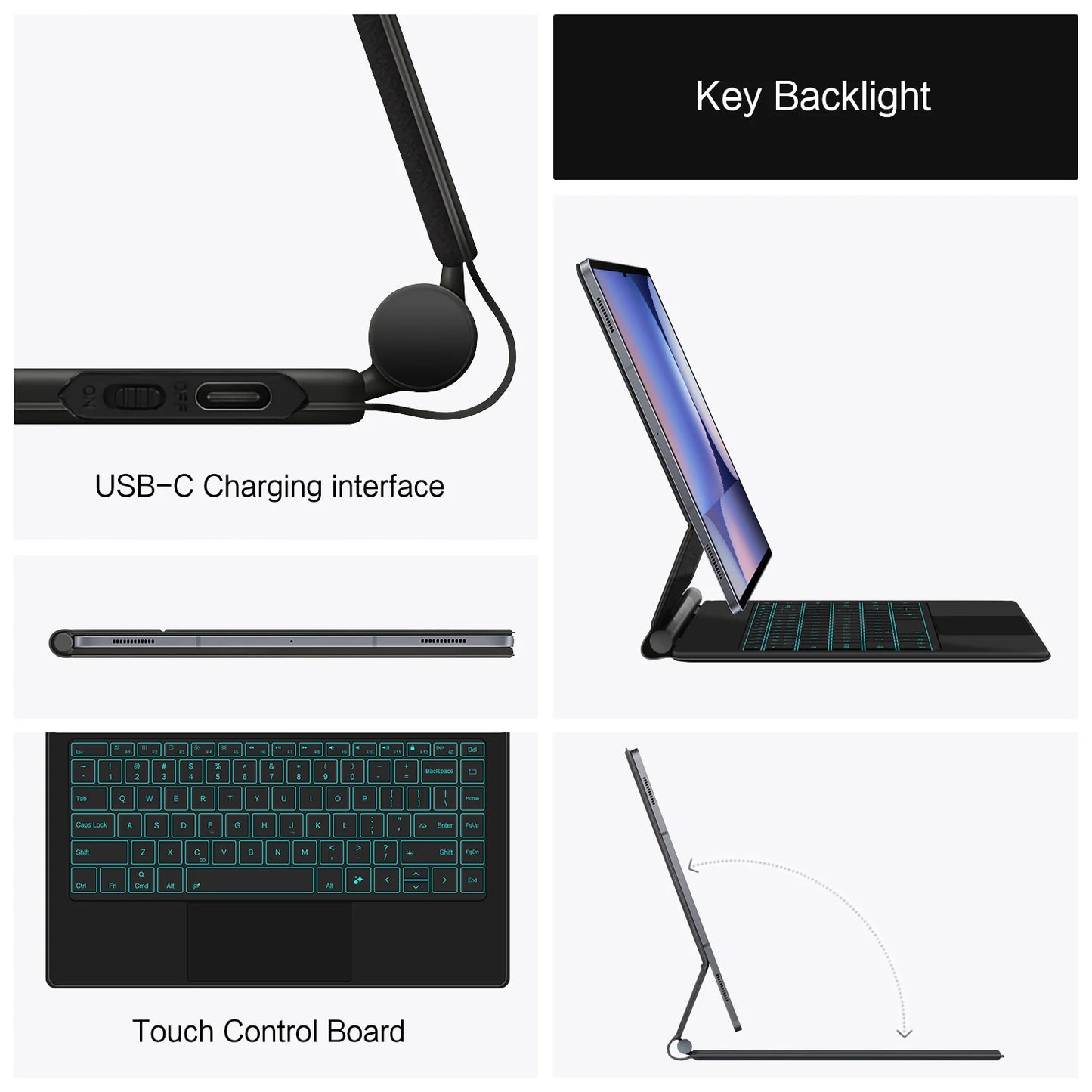 White Tablet Keyboard Case with Touchpad and Backlight