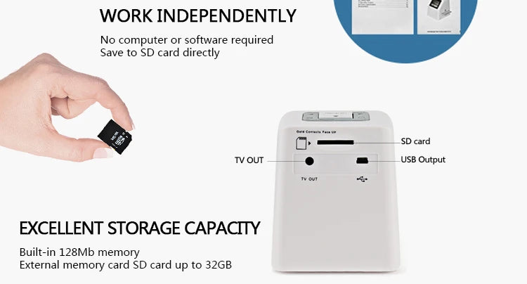 White Portable Film Scanner 16GB SD Card LCD Display