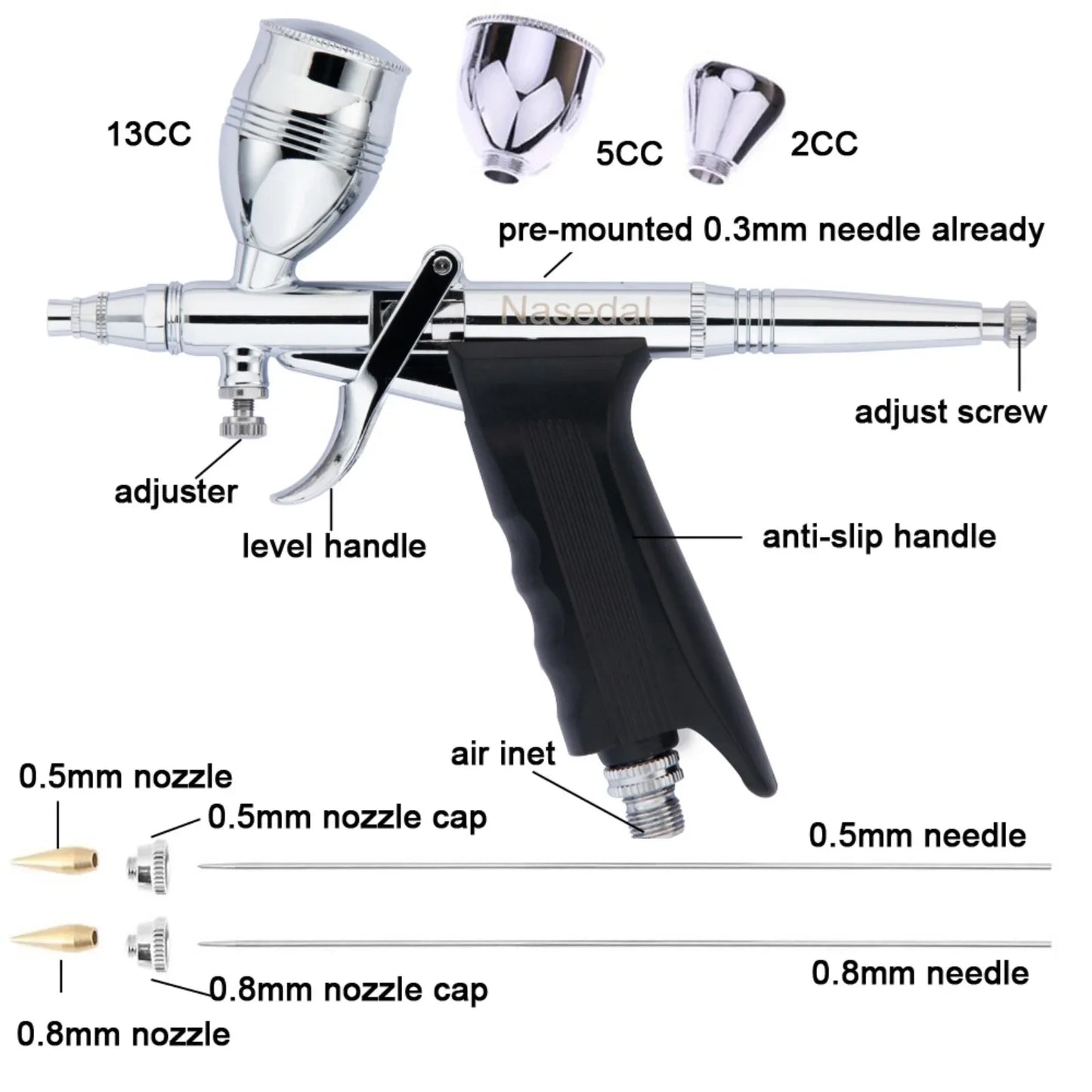 Portable Airbrush Compressor Kit with 3 Nozzles for Art & Cake