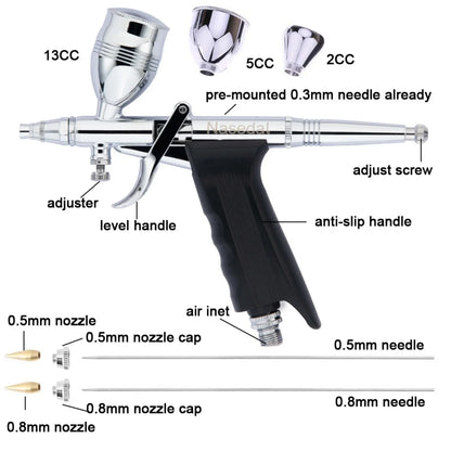 Portable Airbrush Compressor Kit with 3 Nozzles for Art & Cake