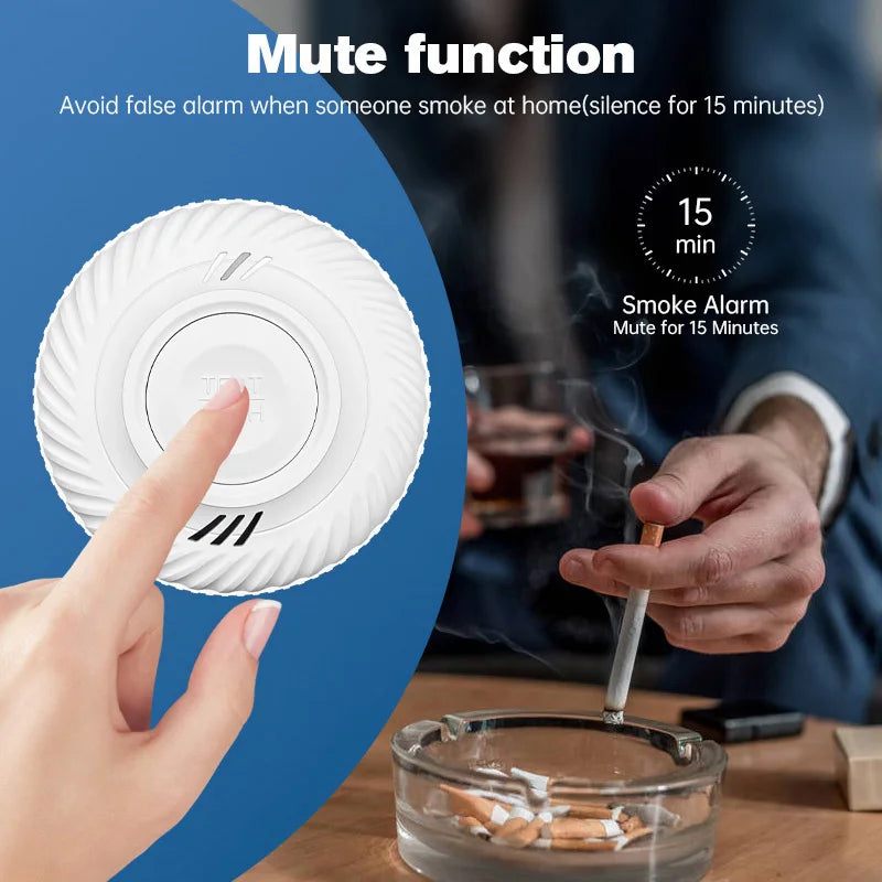 433MHz Smart Smoke Sensor with Tuya App Connectivity
