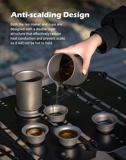 Lightweight Titanium Teapot Set with 4 Cups