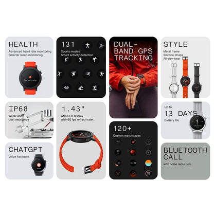 Orange Smartwatch Dual-Band GPS Heart Rate Monitor