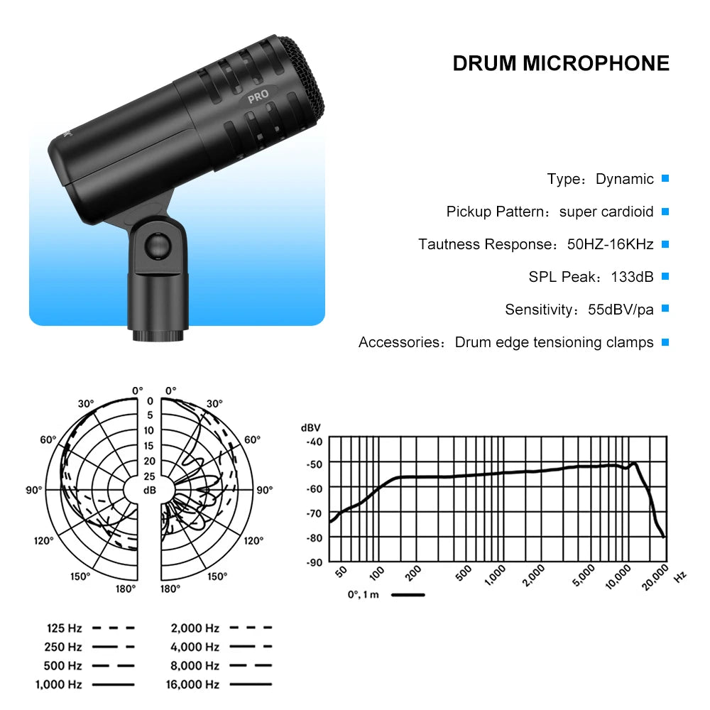 Professional Drum Mic Kit with Portable Carry Case