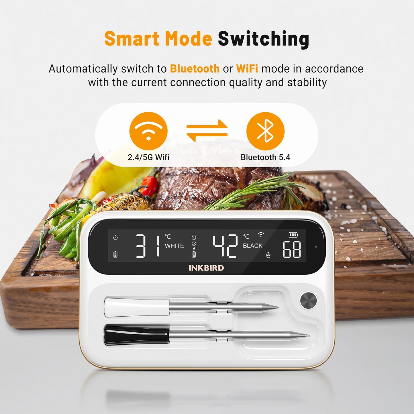 Smart BBQ Thermometer WiFi Bluetooth Dual Probe Waterproof