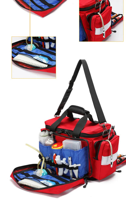 Large Red Waterproof First Aid Backpack with Reflective Strips