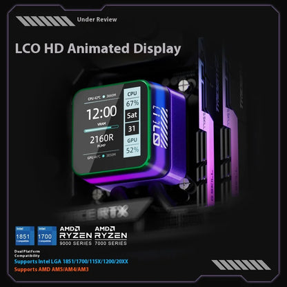Black 360mm CPU Liquid Cooler with LCD Screen