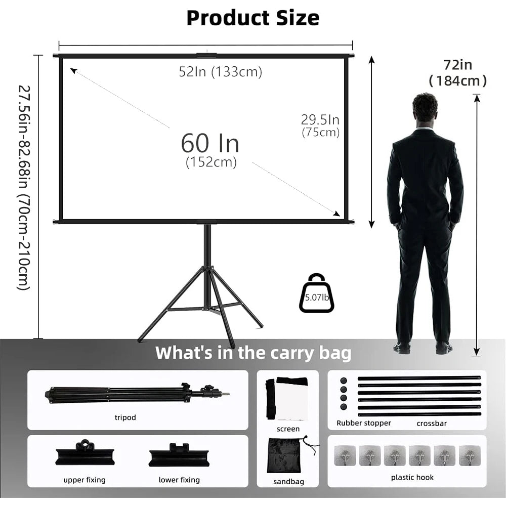 60" Portable Projector Screen with Stand