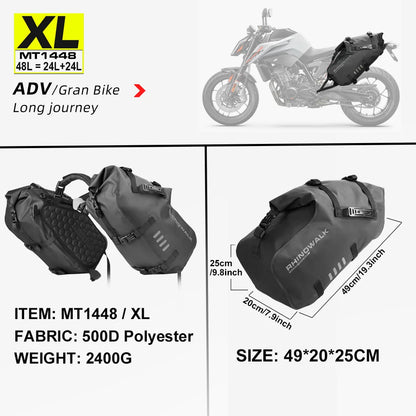 48L Waterproof Motorcycle Pannier Bags 2 Pack Heavy Duty