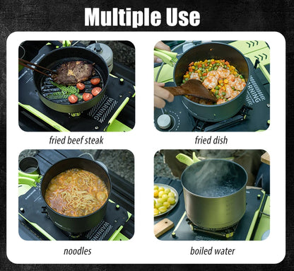 Portable Camping Cookware Set Pots Pan Kettle Mess Kit