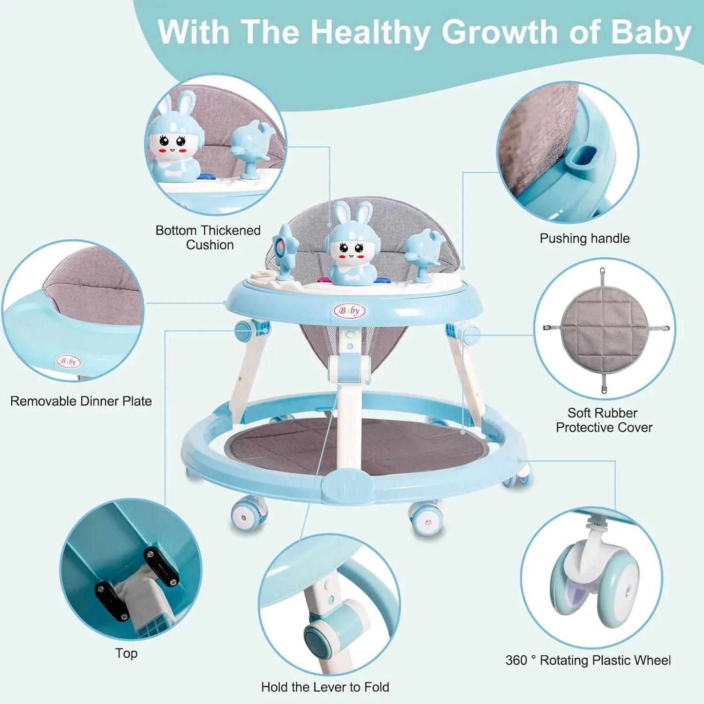 Foldable Musical Baby Walker 6 Wheel Adjustable