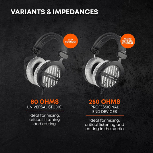 Gray 250 Ohm Studio Headphones for Mixing & Mastering