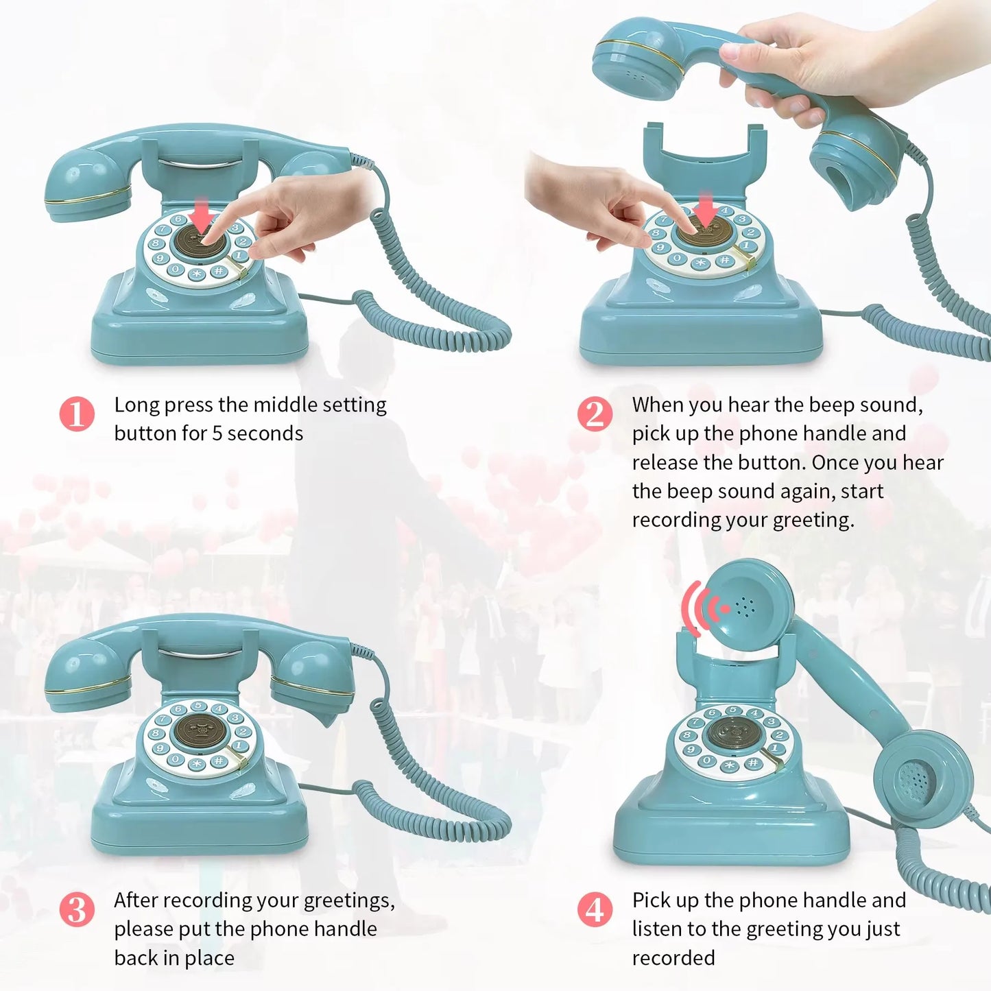White Vintage Audio Guestbook Phone for Parties and Events