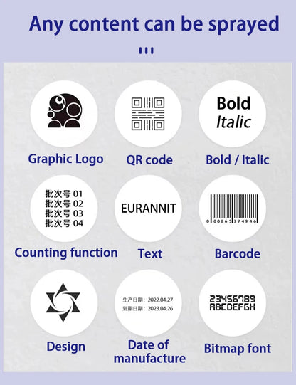 Mini Inkjet Printer with Two Inks for QR and Barcode