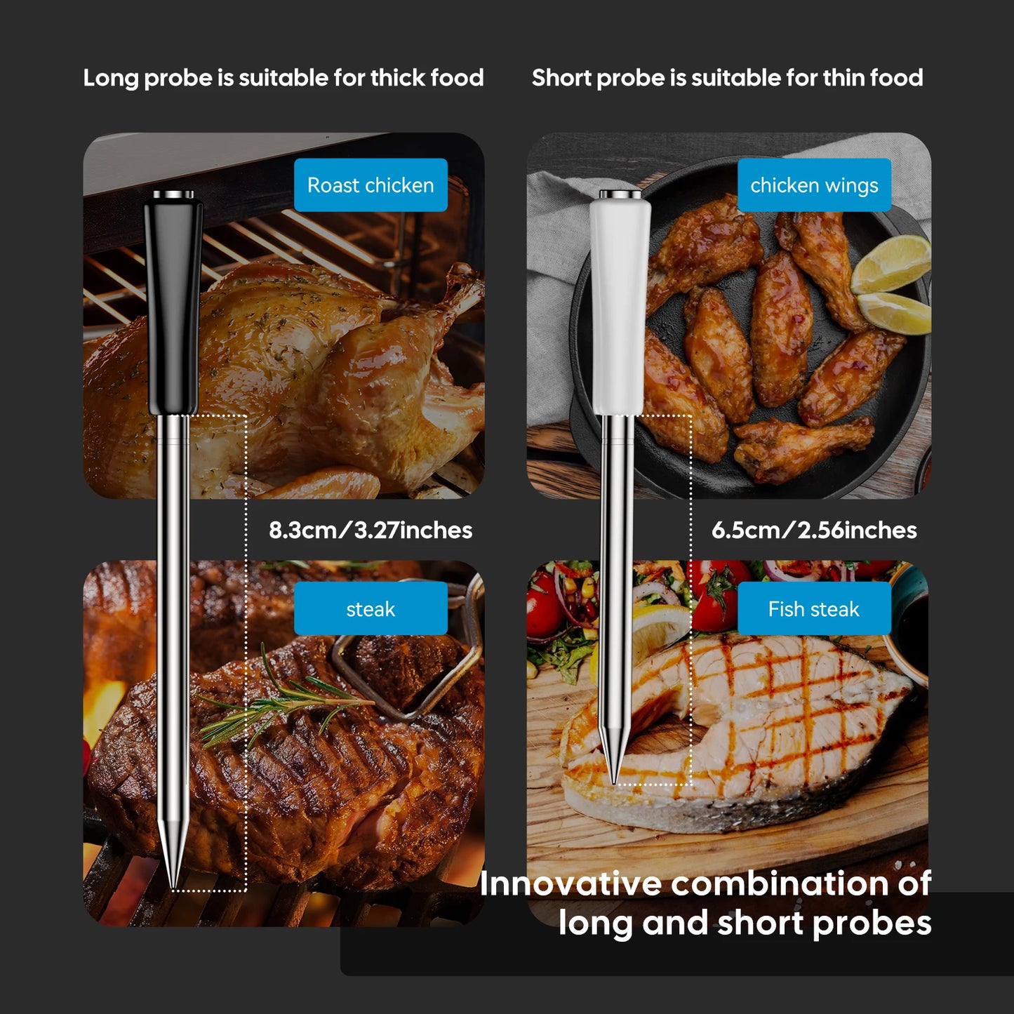 Wireless Meat Thermometer 2 Probes HD Backlit LCD