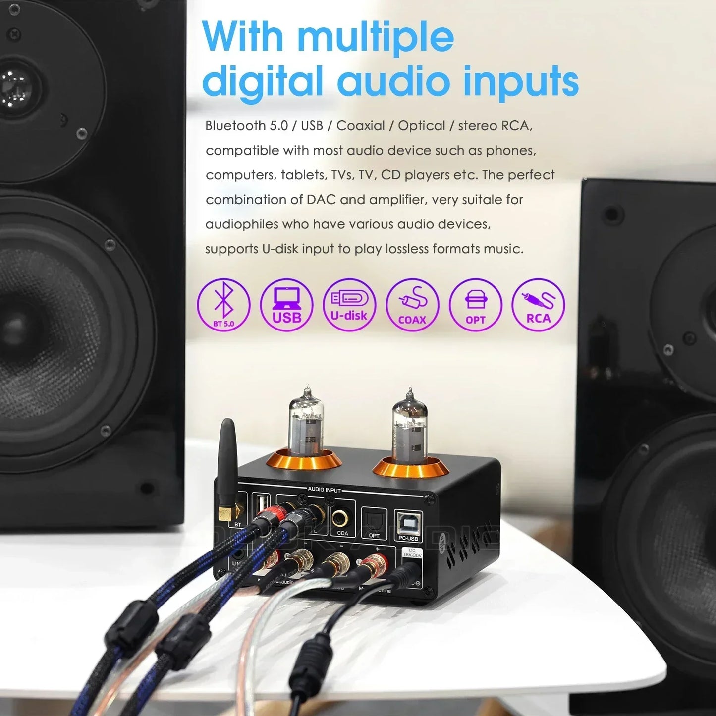 HiFi Vacuum Tube Stereo Amplifier Bluetooth 5.0 200W