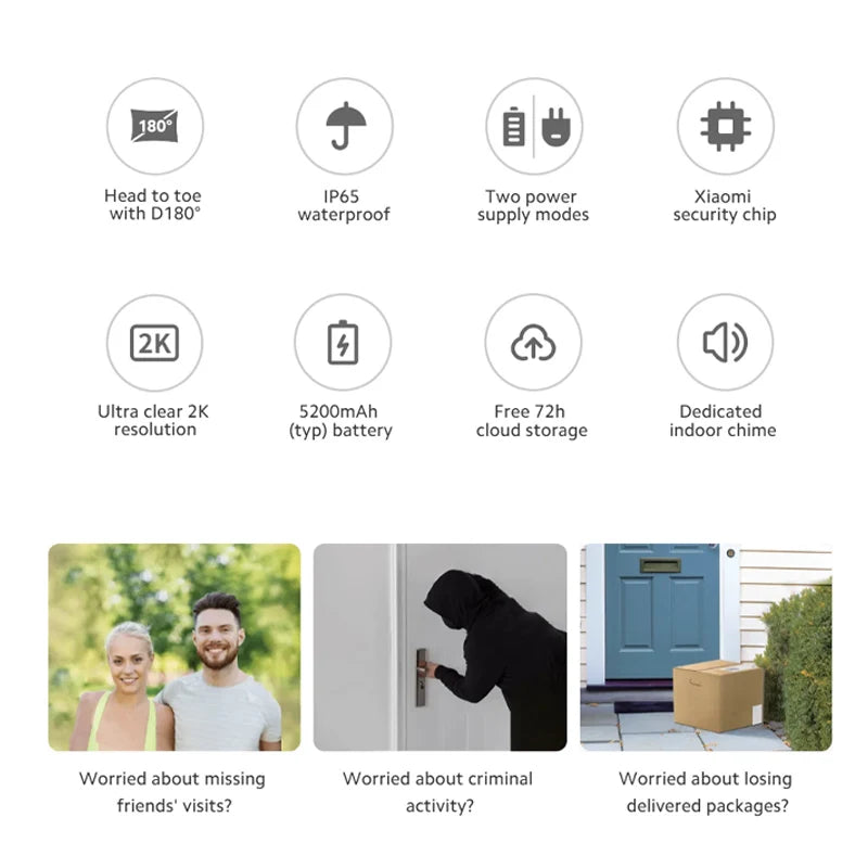 Wireless 2K HD Doorbell with AI Human Detection